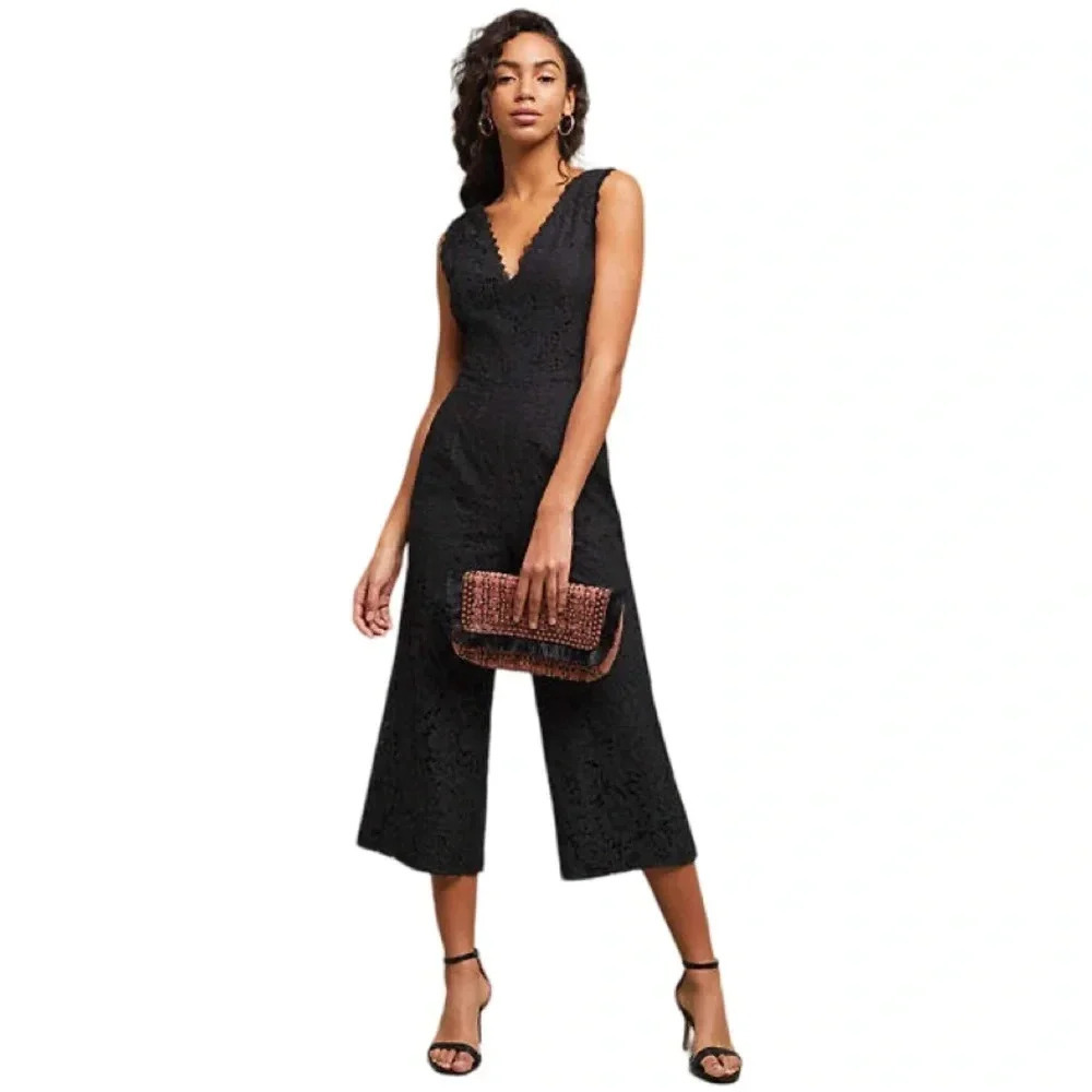 Anthropologie Greylin Farrah Cropped Lace Jumpsuit  Black Size XS